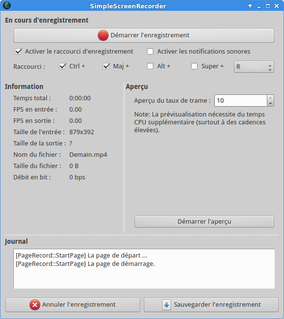 Démarrer l'enregistrement Démarrer l'enregistrement